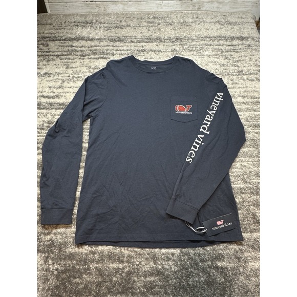 Vineyard Vines Football Whale Logo Graphic T-shirt Men Medium Blue Long Sleeve - Picture 4 of 11